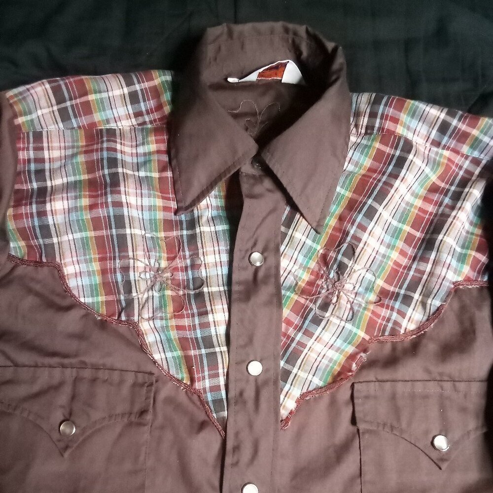 Vintage H Bar C Embroidered Plaid Western Pearl Snap Shirt